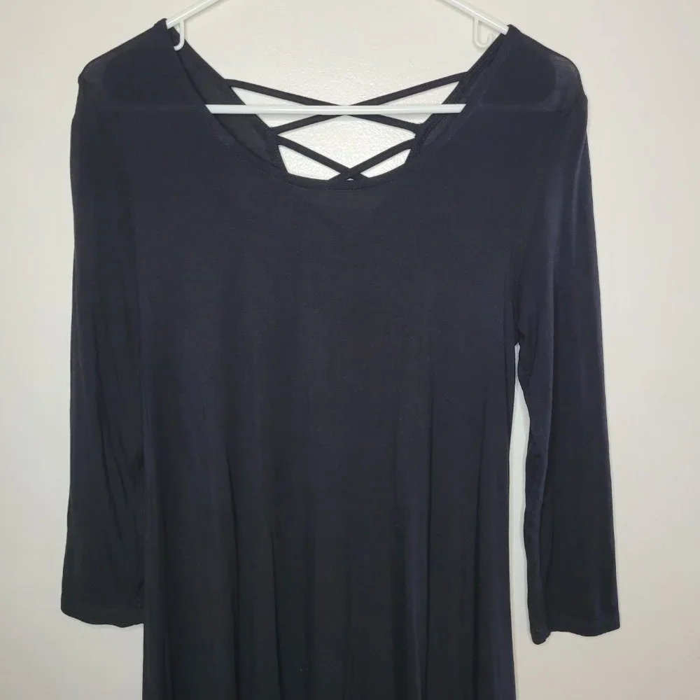 Thyme & Honey Women's Shift Dress Black XS Crew Neck 3/4 Sleeve Wednesday Gothic - Picture 4 of 10